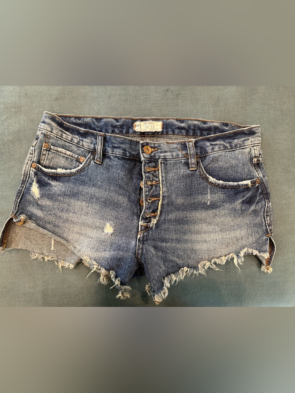 Free People Raw Hem High-Rise Distressed Denim Shorts - Blue